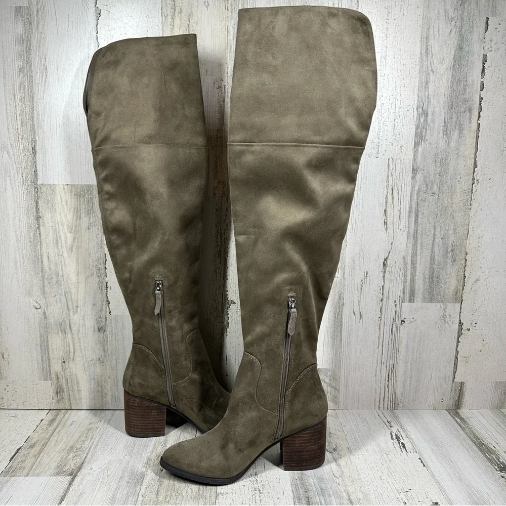 New BP. Luke Black‎ Side Zip Block Heel Over The Knee Boots #989